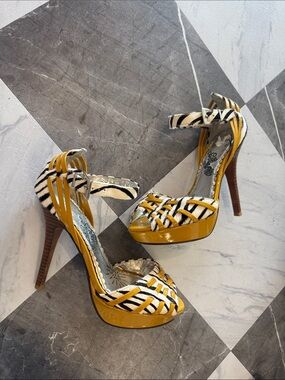 Naughty Monkey Women's Yellow Zebra Print Strappy High Heel Sandals